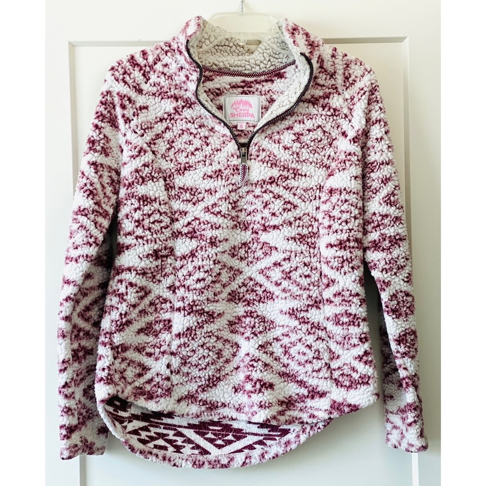 Cozy Sherpa Pullover Pink and White 1/4 Zip